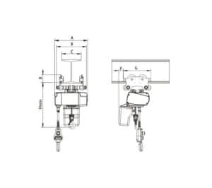 بالابر برقی زنجیری تویو | مدل TY3-PM 2 نقشه جرثقیل زنجیری برقی تویوty3-pm manual trolly
