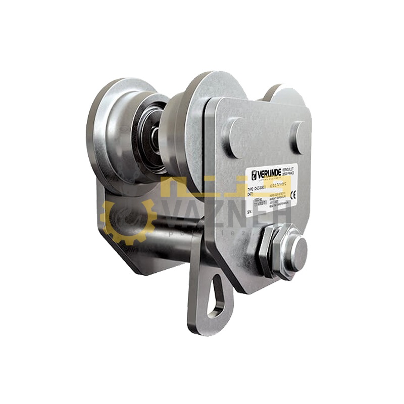 ترولی دستی ساده ورلند مدل VERLINDE CHZ INOX ترولی دستی ساده ورلند CHZ INOX نصبشده روی ریل صنعتی در محیط غذایی