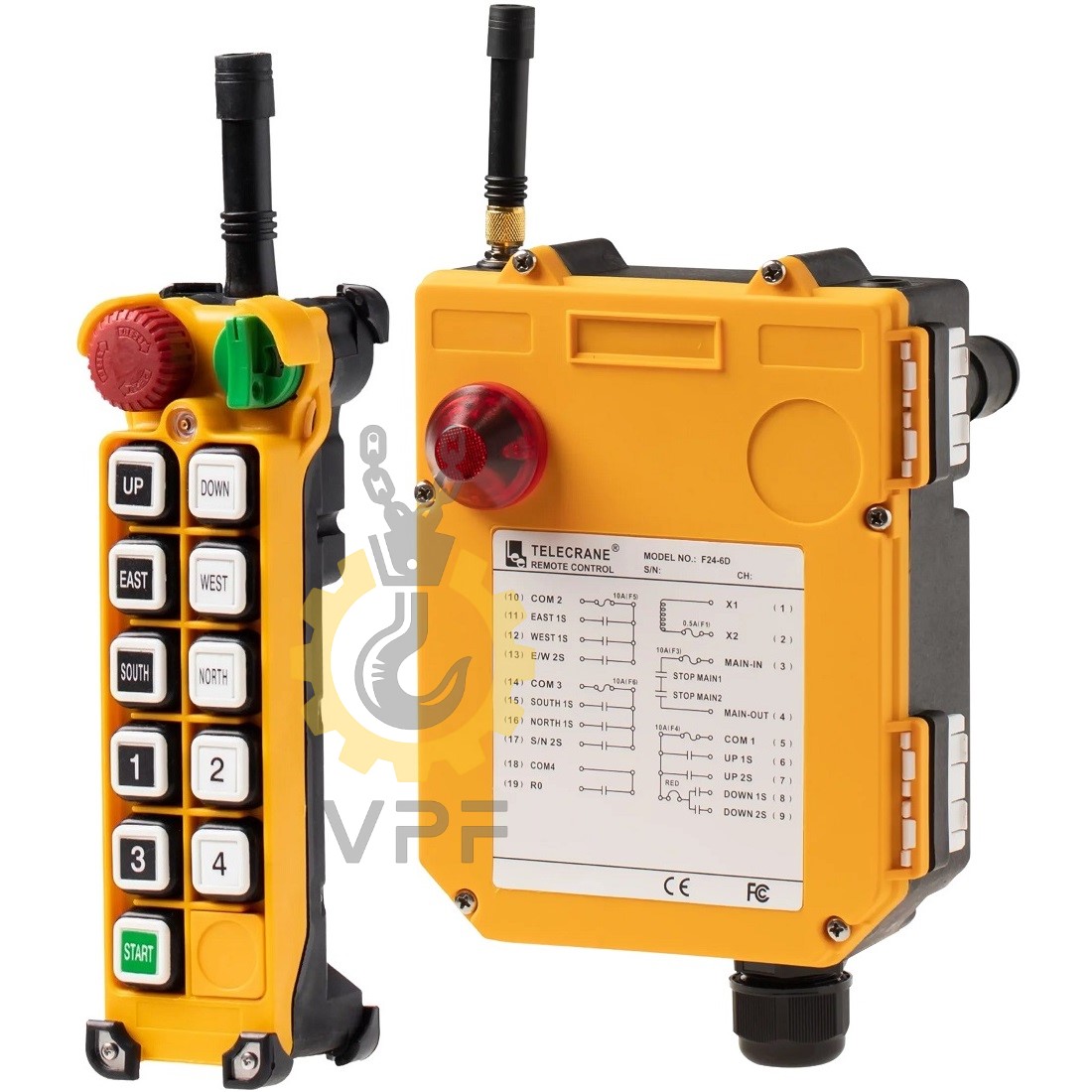 Telecrane remote control model F24-10D ریموت کنترل تله کرین F24-10D شامل فرستنده و گیرنده برای جرثقیل صنعتی